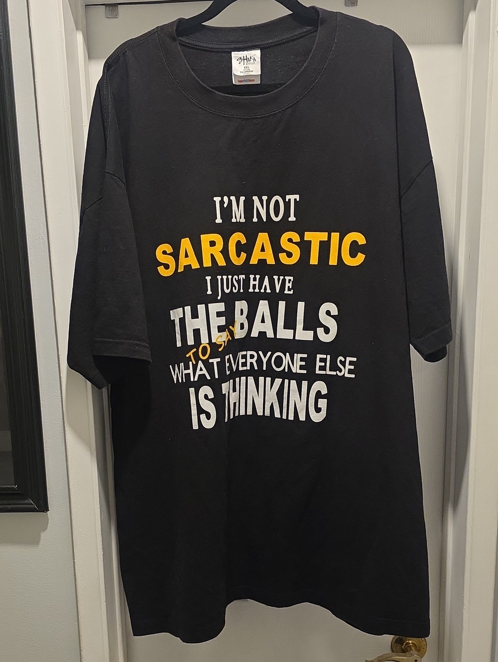 Black Graphic Short Sleeve Tee with Bold Yellow & White Text